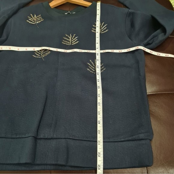 H&M Navy Blue Beaded Longsleeves Crewneck Sweatshirt Women's Size S - Picture 15 of 16